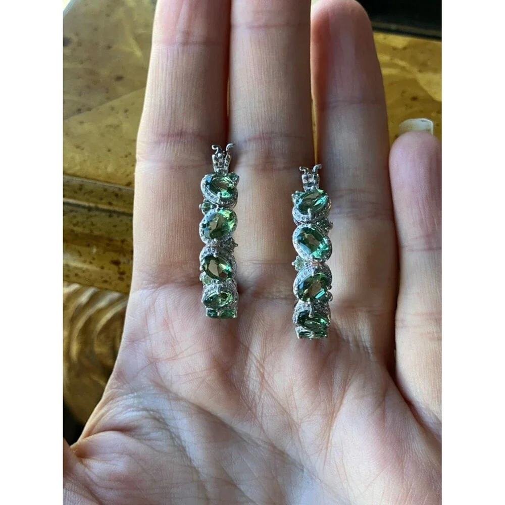 Natural Green Apatite Sterling Silver Hoop Earrings